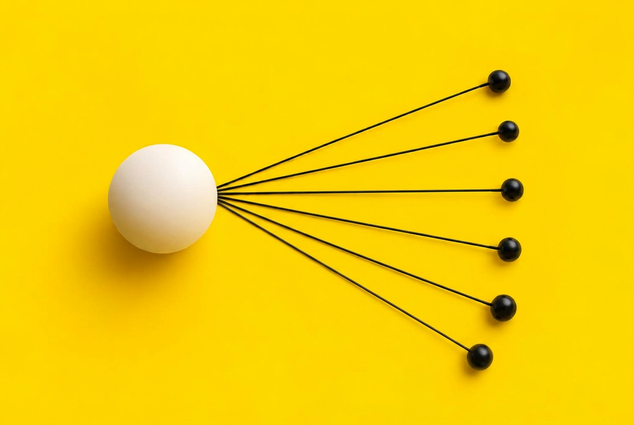 An ivory sphere labelled learning velocity with six black lines fanning out to six outcomes: opportunities identified earlier, propositions tested before capital is committed, failing investments recognised sooner, new sources of revenue, better capital allocation and lower risk.